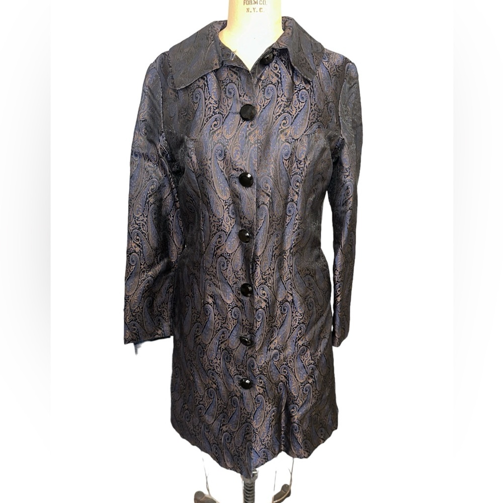 Michelle DeCourcy Damask Purple Navy Paisley Overcoat Coat Jacket Size S